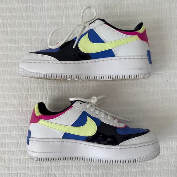 EUC in Box Nike AirForce 1 Shadow Sneakers White Sapphire Barely Volt Women 7.5 - Picture 4 of 9